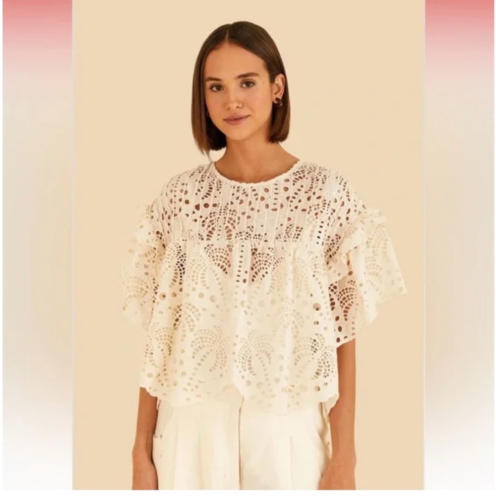 NEW Farm Rio Palm Tree Richelieu Lace Blouse